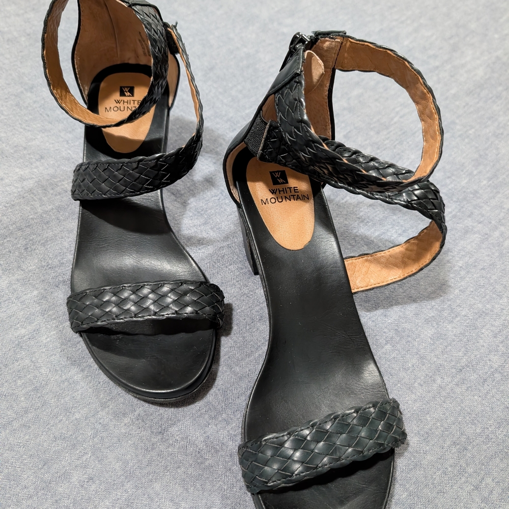 White Mountain Black Ankle-Strap Sandals
